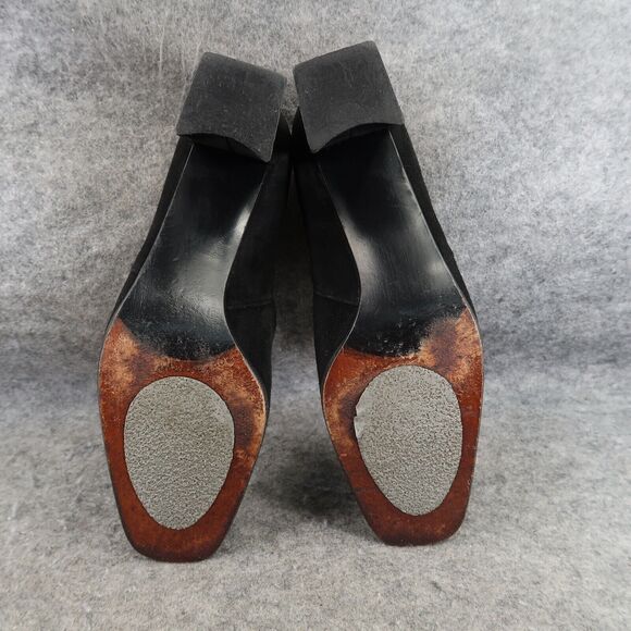 Stuart Weitzman Shoe Women 7.5 Pump Block Heel Slip On Classic Leather Black 90s - Picture 9 of 16